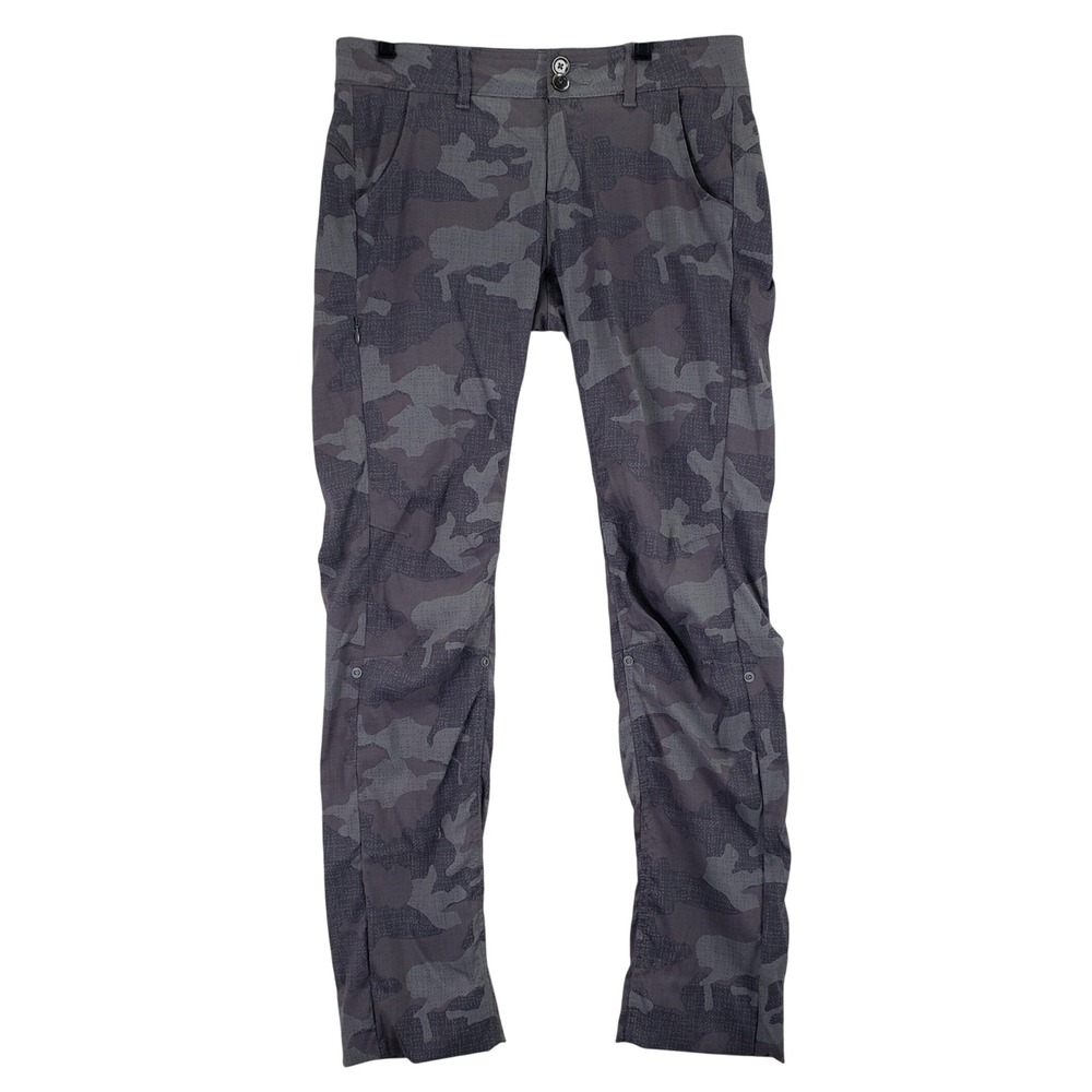 prAna Halle Pants Womens 6 Gray Camo Hiking Outdoor Tall Inseam Utility